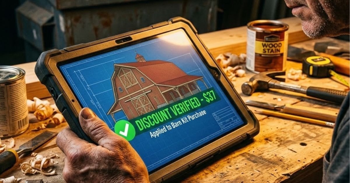 My Shed Plans checkout screen showing active discount code field
